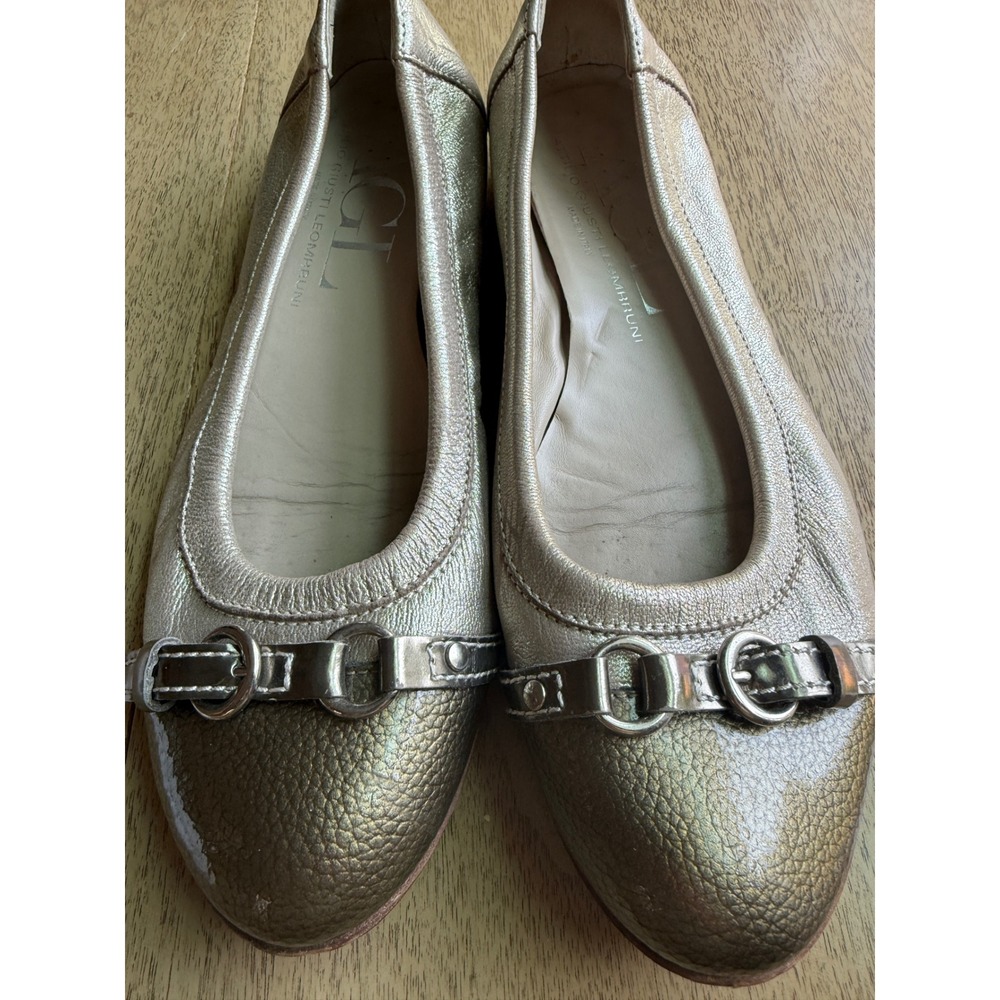 AGL Attilio Giusti Leombruni Metallic Ballet Flats Champagne Bronze Cap Toe 37